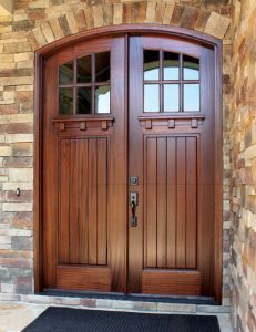 Craftsman Mahogany Linville 6 Lite Impact Double Door/Arch Top